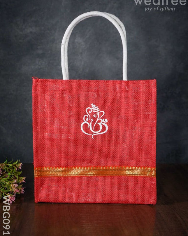 Ganesha Print Jute Bag With Lace - Wbg0913 Bags