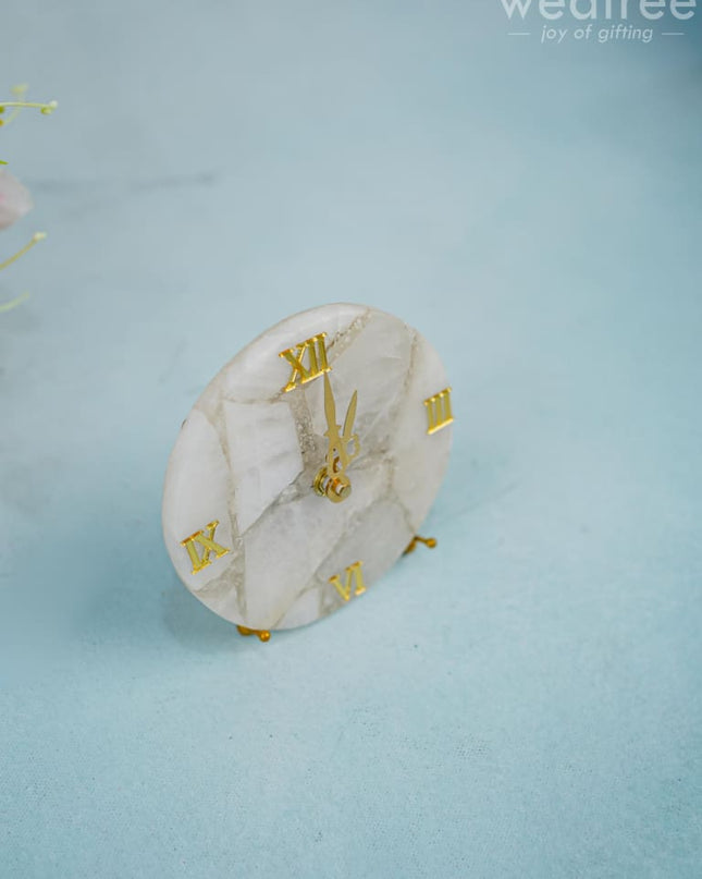 Gem Stone Table Clock With Stand - White Quartz Wl4145-1 Utility Return Gifts