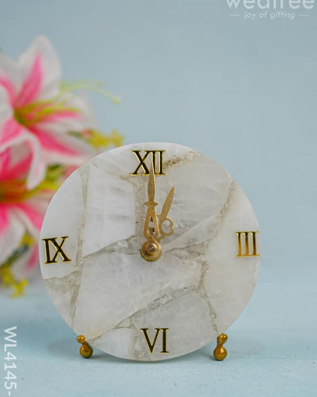 Gem Stone Table Clock With Stand - White Quartz Wl4145-1 Utility Return Gifts