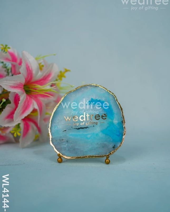 Gemstone Agate Slice With Gold Electroplated Border - White Agate Wl4144 Blue Desk Organisers
