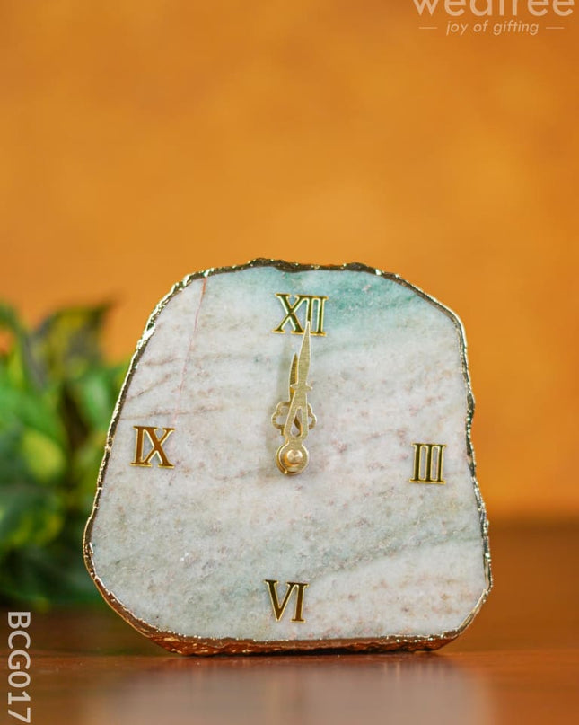 Gemstone Electroplated Gold Edge Table Clock - Green Bcg0170 Give-Aways
