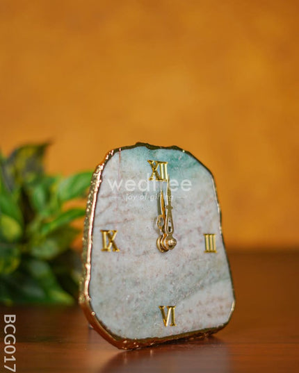 Gemstone Electroplated Gold Edge Table Clock - Green Bcg0170 Give-Aways