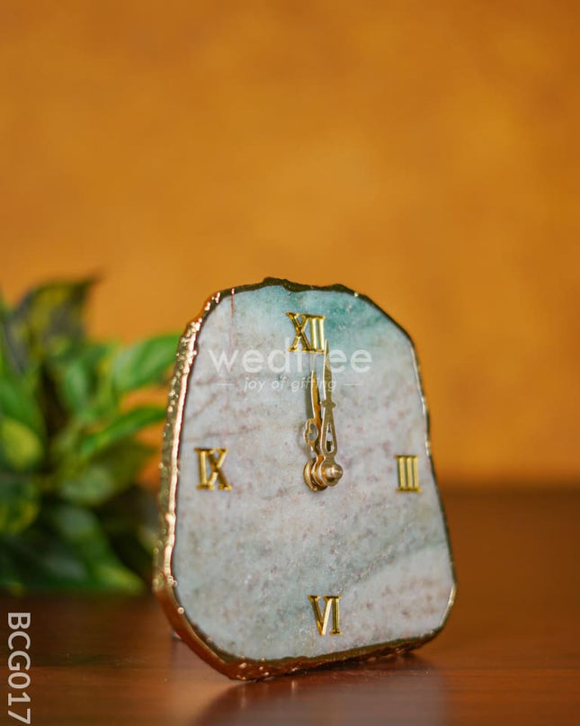 Gemstone Electroplated Gold Edge Table Clock - Green Bcg0170 Give-Aways