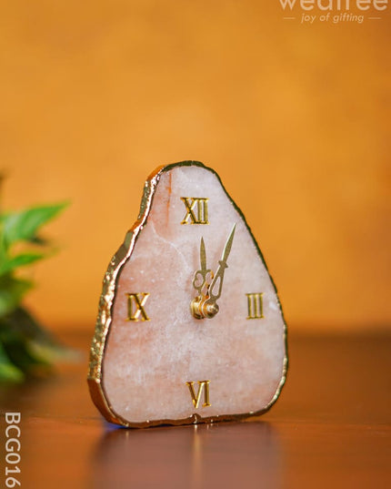 Gemstone Electroplated Gold Edge Table Clock - Pink Bcg0168