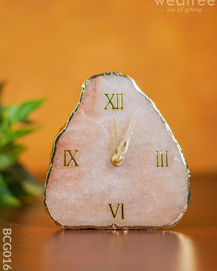 Gemstone Electroplated Gold Edge Table Clock - Pink Bcg0168