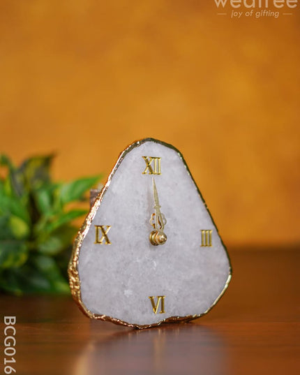Gemstone Electroplated Gold Edge Table Clock - White Bcg0169