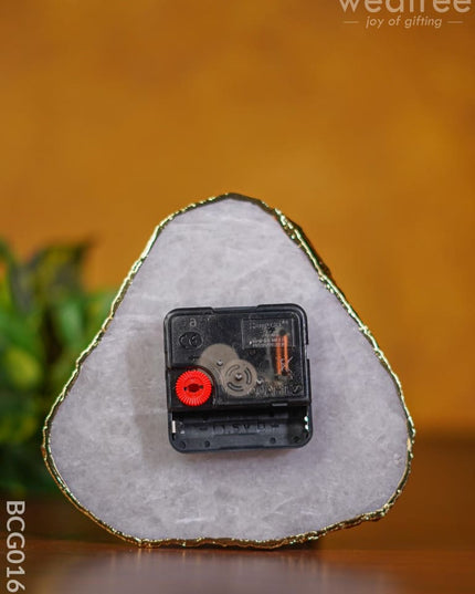 Gemstone Electroplated Gold Edge Table Clock - White Bcg0169