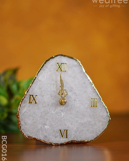 Gemstone Electroplated Gold Edge Table Clock - White Bcg0169