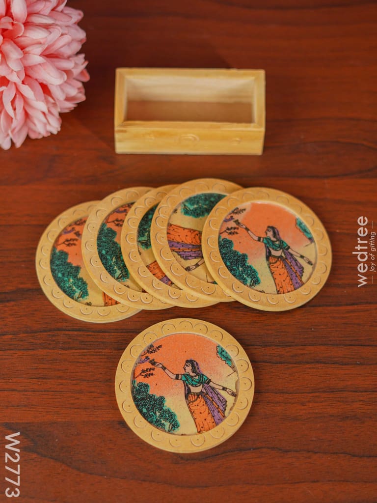 Gemstone Painted Coaster Round Shaped - Set Of 6 W2773 Dining Essentials