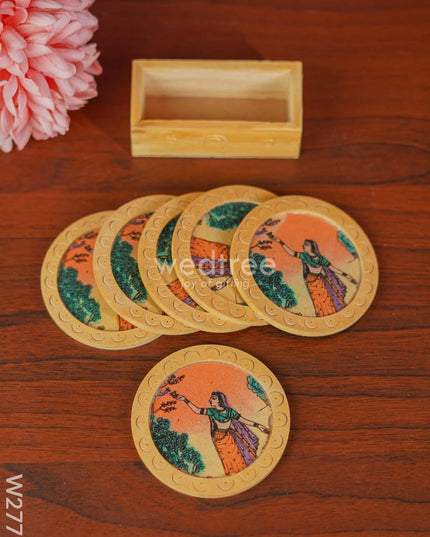 Gemstone Painted Coaster Round Shaped - Set Of 6 W2773 Dining Essentials