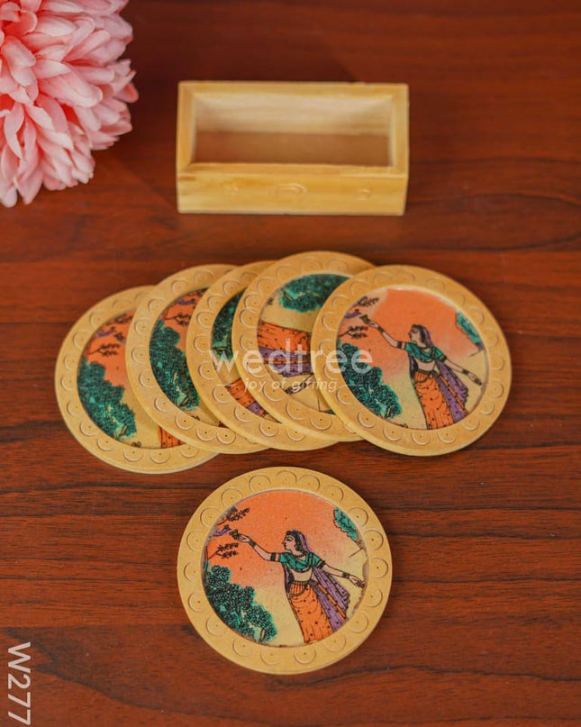 Gemstone Painted Coaster Round Shaped - Set Of 6 W2773 Dining Essentials