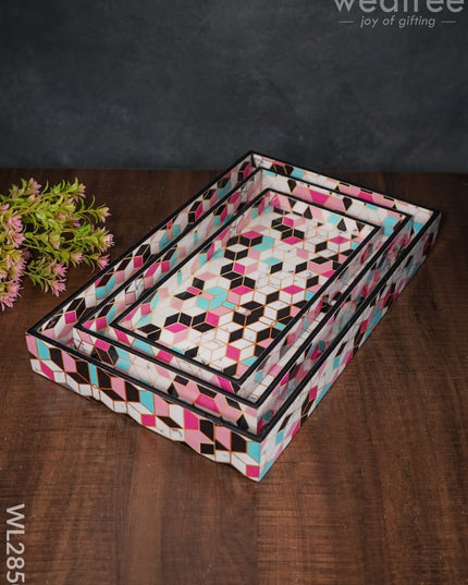Geometrical Design Digital Printed Tray - Set Of 3 Wl2850 Wooden Trays