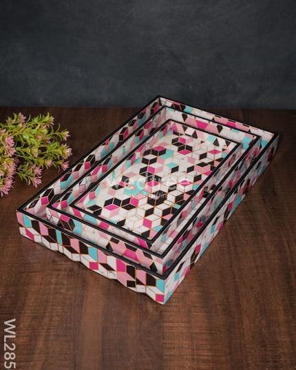 Geometrical Design Digital Printed Tray - Set Of 3 Wl2850 Wooden Trays