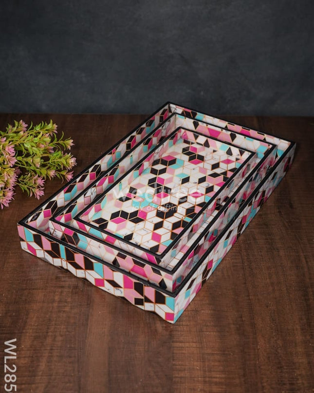 Geometrical Design Digital Printed Tray - Set Of 3 Wl2850 Wooden Trays