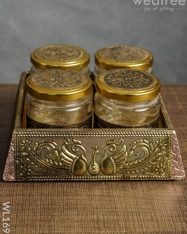 German Oxidised Dry Fruit Box - 4 Jar (7X7) Wl1691
