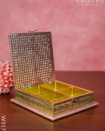 German Oxidised Square Shaped Dry Fruit Box With 4 Partitions Dry Fruit Box