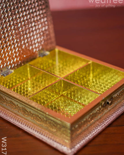 German Oxidised Square Shaped Dry Fruit Box With 4 Partitions Dry Fruit Box