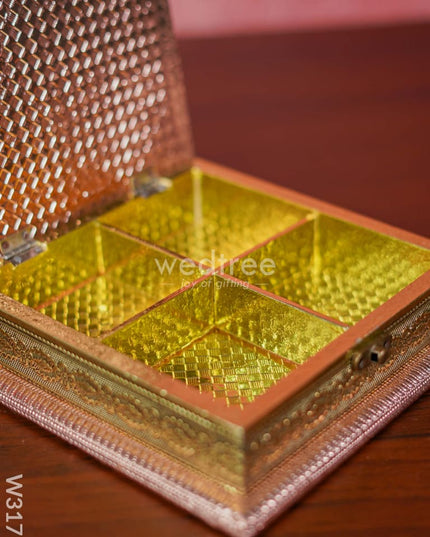 German Oxidised Square Shaped Dry Fruit Box With 4 Partitions Dry Fruit Box