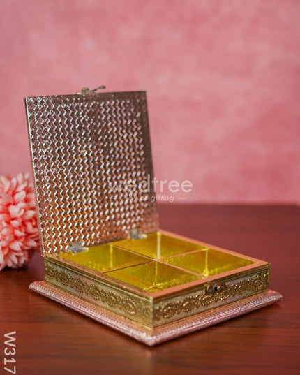 German Oxidised Square Shaped Dry Fruit Box With 4 Partitions Dry Fruit Box