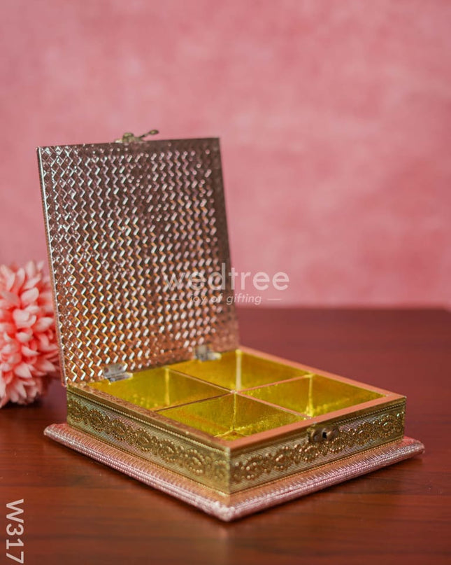 German Oxidised Square Shaped Dry Fruit Box With 4 Partitions Dry Fruit Box