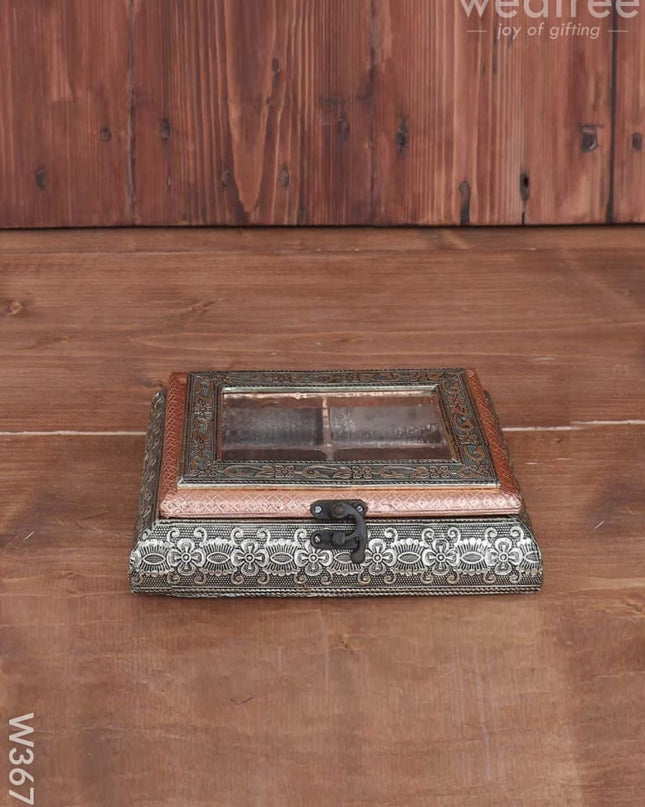 German Oxidised Transparent Dry Fruit Box 6 X 8 Inch - W3678 Dry Fruit Box
