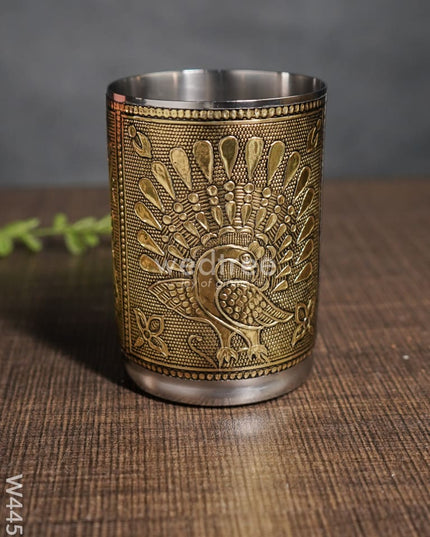 German Oxidised Tray With 6 Glass - W4451 Meenakari Trays & Tray Sets