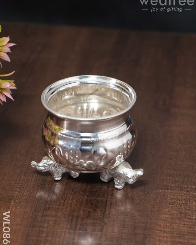 German Silver 1 Cup Kumkum Bowl with elephant in the bottom - WL0865 - German Silver Pooja Utility