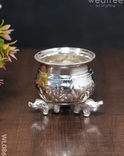 German Silver 1 Cup Kumkum Bowl With Elephant In The Bottom - Wl0865 Pooja Utility