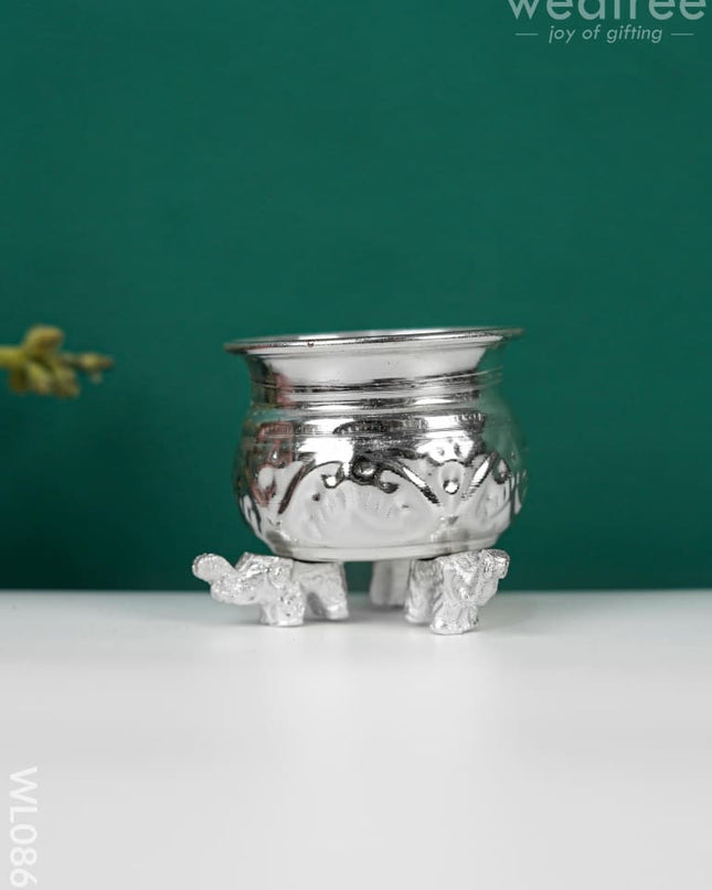 German Silver 1 Cup Kumkum Bowl With Elephant In The Bottom - Wl0865 Pooja Utility