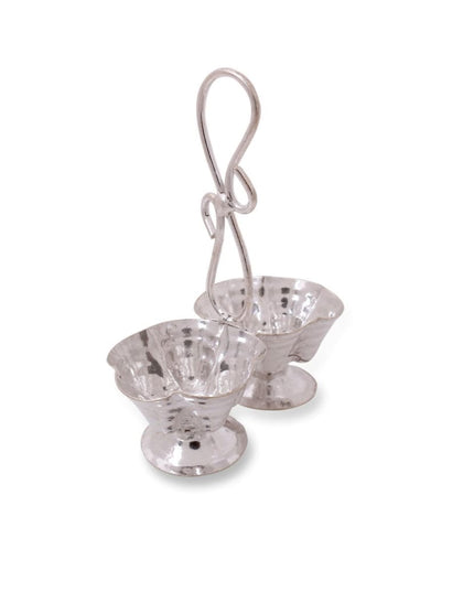 German Silver Kumkum Set With 2 Cups Flower Design - W2394 Kum Holders