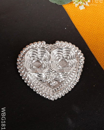 German Silver 2 Cup Kumkum - 3 inch - Heart - WBG1817 - German Silver Kumkum Holder - RG