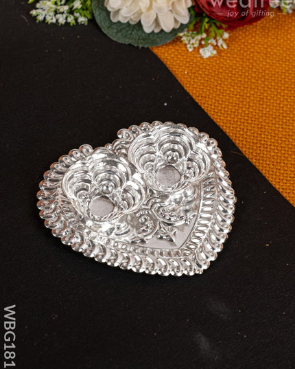 German Silver 2 Cup Kumkum - 3 inch - Heart - WBG1817 - German Silver Kumkum Holder - RG
