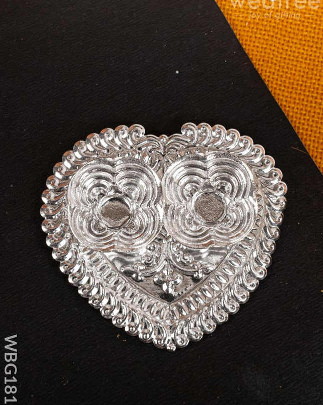 German Silver 2 Cup Kumkum - 3 inch - Heart - WBG1817 - German Silver Kumkum Holder - RG