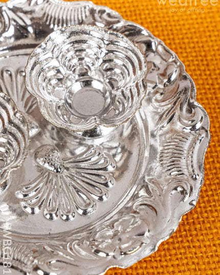 German Silver 2 Cup Kumkum - 4 inch - Round - WBG1816 - German Silver Kumkum Holder - RG