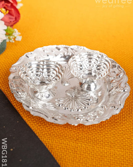 German Silver 2 Cup Kumkum - 4 inch - Round - WBG1816 - German Silver Kumkum Holder - RG