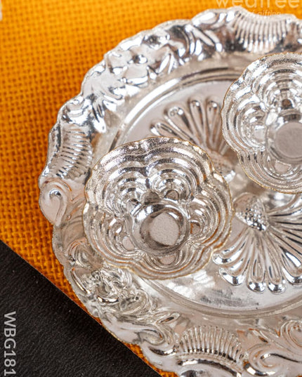 German Silver 2 Cup Kumkum - 4 inch - Round - WBG1816 - German Silver Kumkum Holder - RG