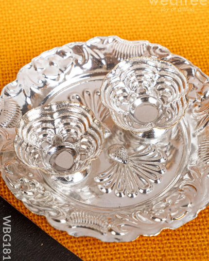German Silver 2 Cup Kumkum - 4 inch - Round - WBG1816 - German Silver Kumkum Holder - RG