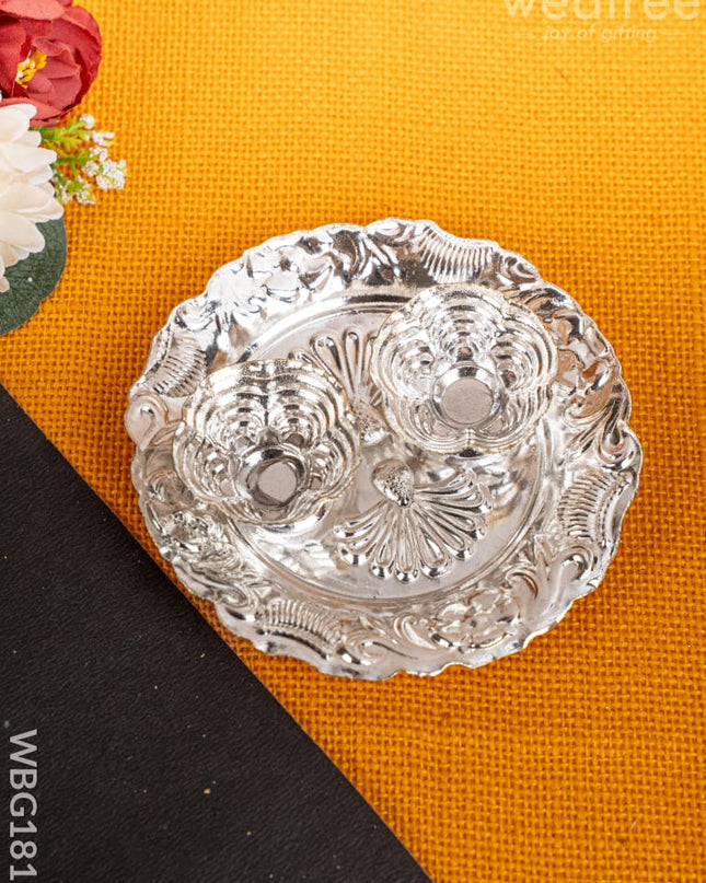 German Silver 2 Cup Kumkum - 4 inch - Round - WBG1816 - German Silver Kumkum Holder - RG