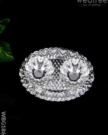 German Silver 2 Cup Kumkum Holder - WBG1863 - German Silver Kumkum Holder - RG
