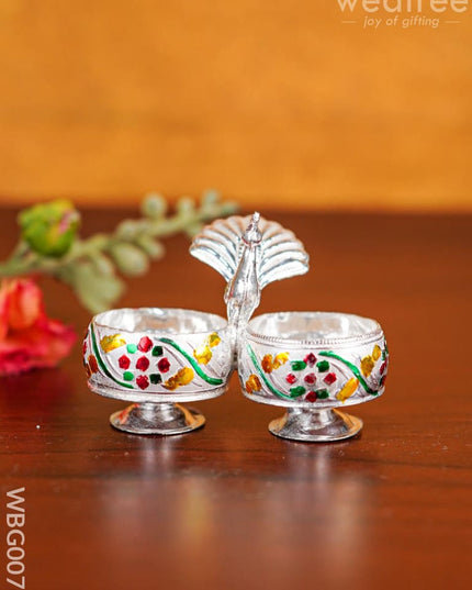 German Silver Kumkum Holder With Meenakari Design Embossed - Wbg0076 Silver Holder