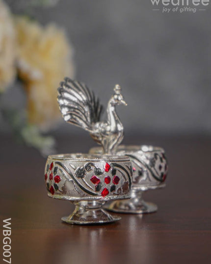 German Silver Kumkum Holder With Meenakari Design Embossed - Wbg0076 Holders