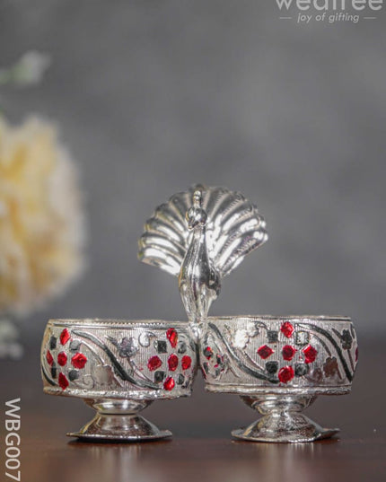 German Silver Kumkum Holder With Meenakari Design Embossed - Wbg0076 Holders