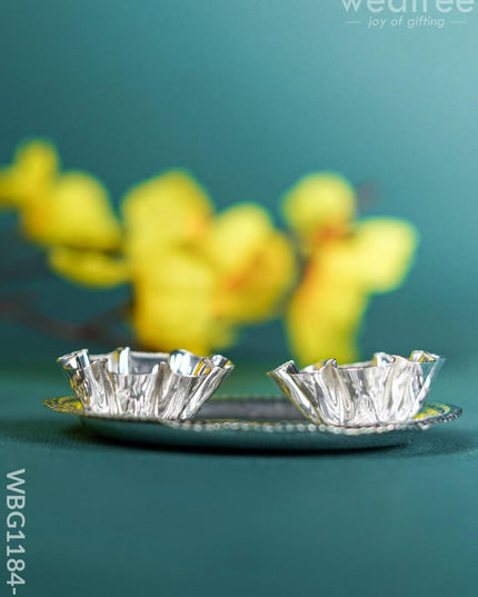 German Silver 2 Cups Kumkum Holder with Round Base - WBG1184-1 German Silver Kumkum Holder - RG