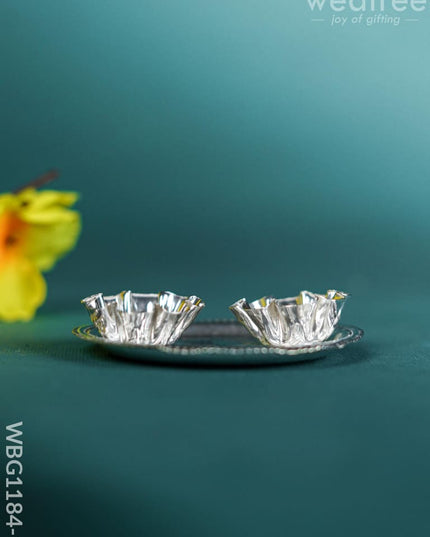 German Silver 2 Cups Kumkum Holder with Round Base - WBG1184-1 German Silver Kumkum Holder - RG