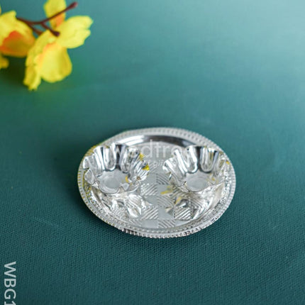 German Silver 2 Cups Kumkum Holder with Round Base - WBG1184-1 German Silver Kumkum Holder - RG
