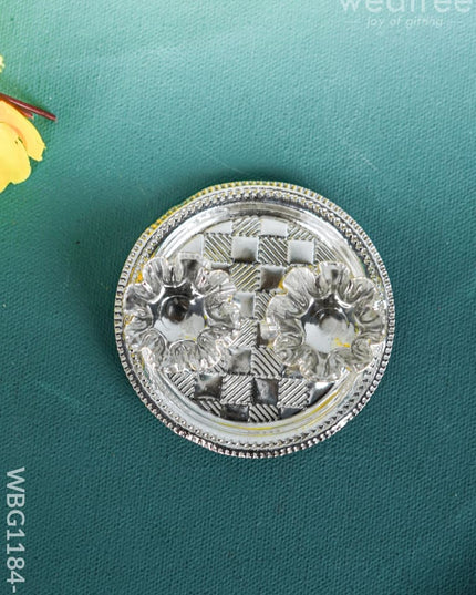 German Silver 2 Cups Kumkum Holder with Round Base - WBG1184-1 German Silver Kumkum Holder - RG