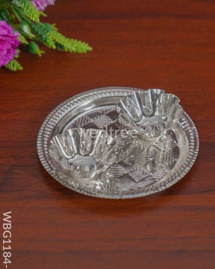 German Silver 2 Cups Kumkum Holder With Round Base - Wbg1184-2 Holders