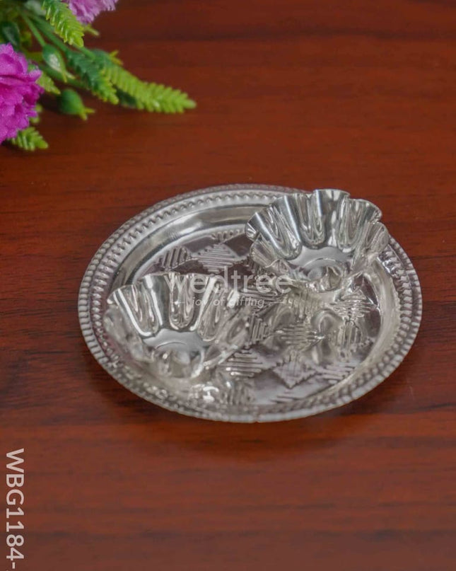 German Silver 2 Cups Kumkum Holder With Round Base - Wbg1184-2 Holders