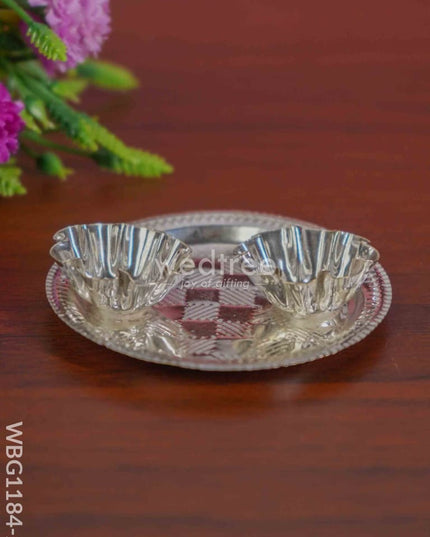 German Silver 2 Cups Kumkum Holder With Round Base - Wbg1184-2 Holders
