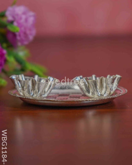 German Silver 2 Cups Kumkum Holder With Round Base - Wbg1184-2 Holders